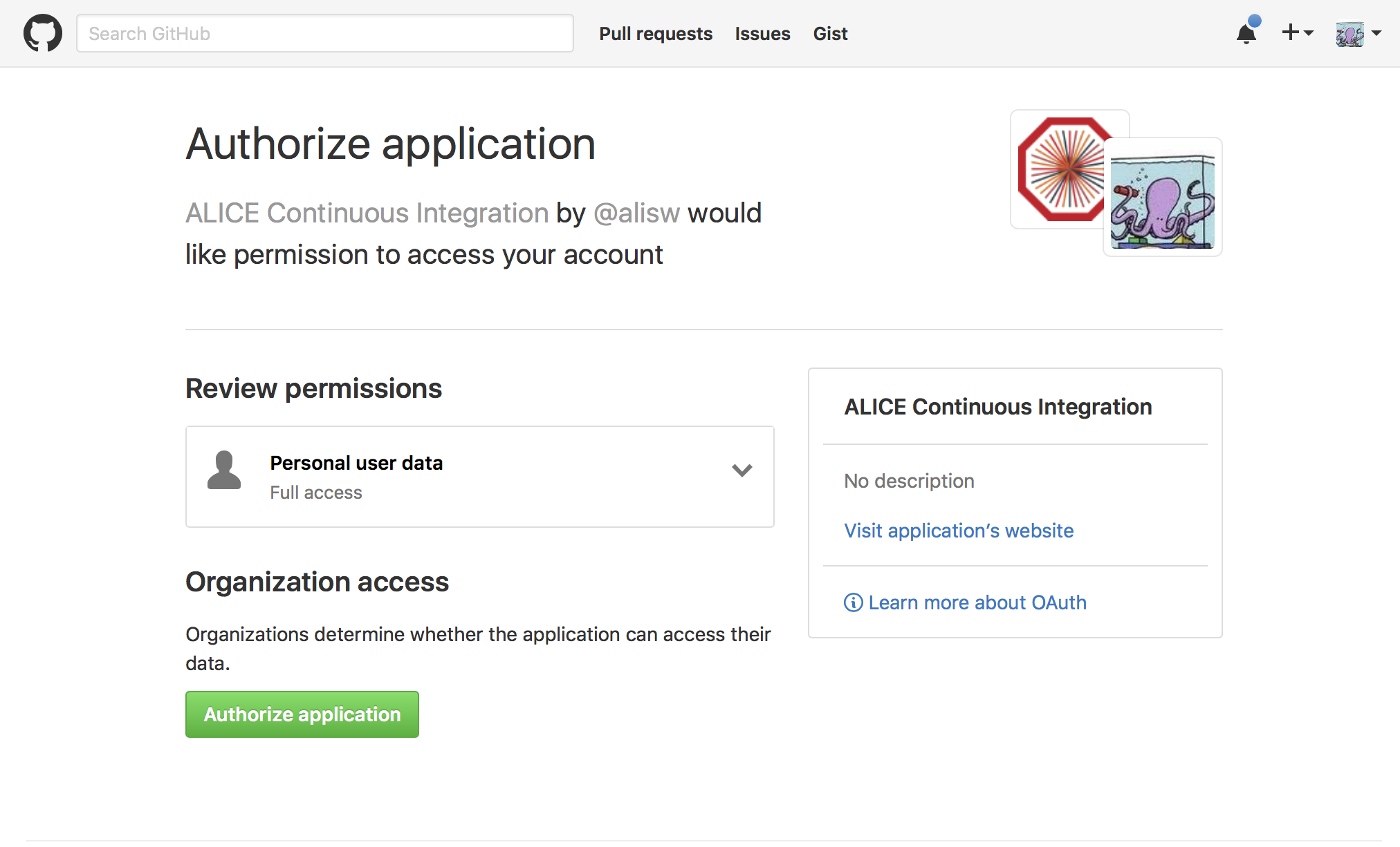 Authorize GitHub